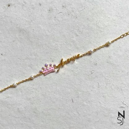 Custom Name Tiara Bracelet | Personalised 925 Silver Jewellery for Kids | Niashine