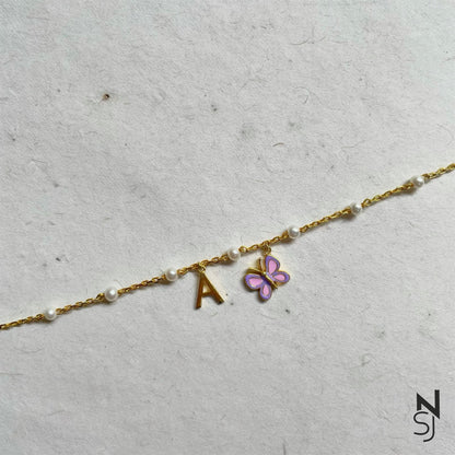 Custom Initial Butterfly Bracelet | Personalised 925 Silver Jewellery for Kids | Niashine
