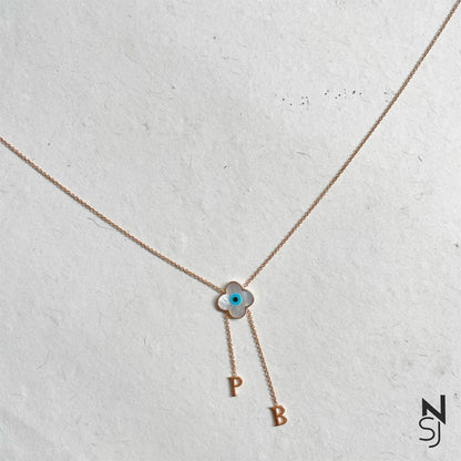 Evil Eye Neckchain with Hanging Initials | Personalised 925 Silver Jewellery for Kids | Niashine