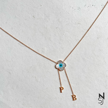 Evil Eye Neckchain with Hanging Initials | Personalised 925 Silver Jewellery for Kids | Niashine