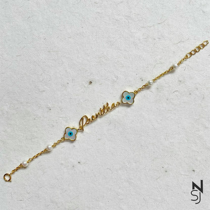 Custom Name Pearl Chain Evil Eye Bracelet