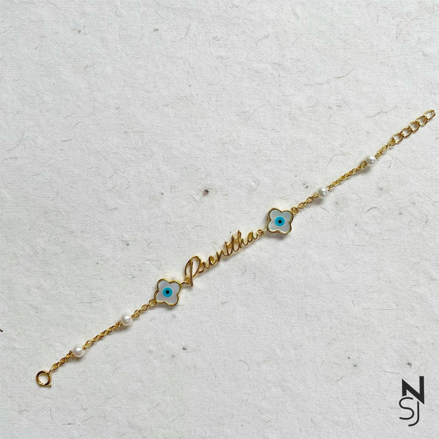 Custom Name Pearl Chain Evil Eye Bracelet