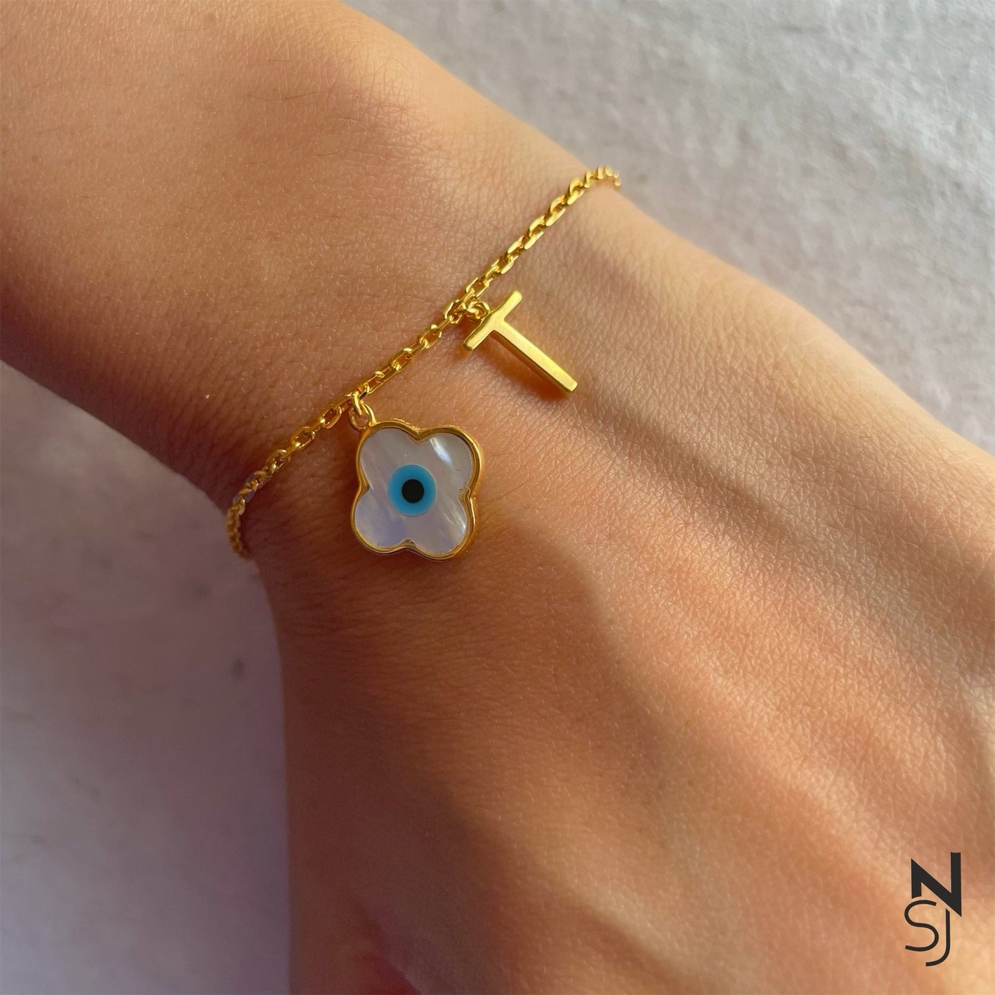 Clover Evil Eye Initial Bracelet