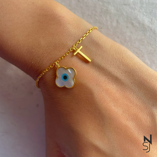 Clover Evil Eye Initial Bracelet