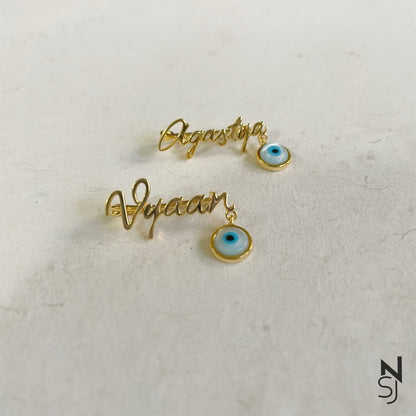 Custom Name Evil Eye Collar Pin - Gold