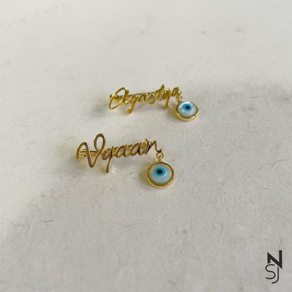 Custom Name Evil Eye Collar Pin - Gold