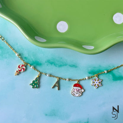 Christmas Fun Initial Charm Bracelet | Personalised 925 Silver Jewellery for Kids | Niashine