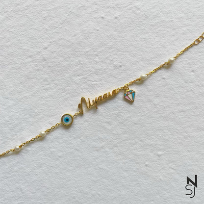 Custom Name Diamond Bracelet | Personalised 925 Silver Jewellery for Kids | Niashine