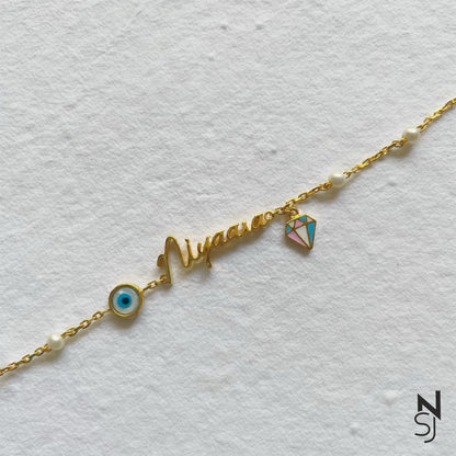 Custom Name Diamond Bracelet | Personalised 925 Silver Jewellery for Kids | Niashine