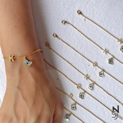 Studded Initial Evil Eye Bracelet | Personalised 925 Silver Jewellery for Kids | Niashine