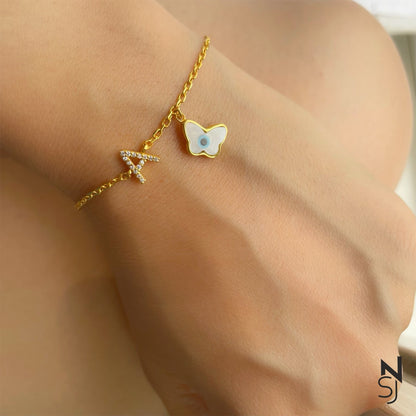 Studded Initial Evil Eye Bracelet | Personalised 925 Silver Jewellery for Kids | Niashine