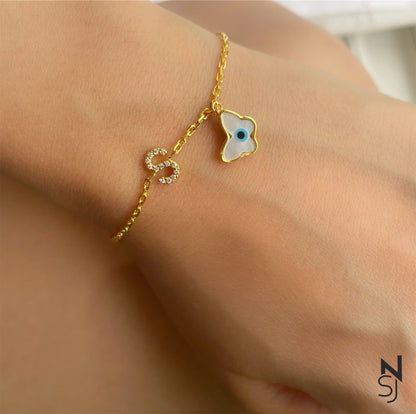 Studded Initial Evil Eye Bracelet | Personalised 925 Silver Jewellery for Kids | Niashine