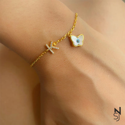 Studded Initial Evil Eye Bracelet | Personalised 925 Silver Jewellery for Kids | Niashine