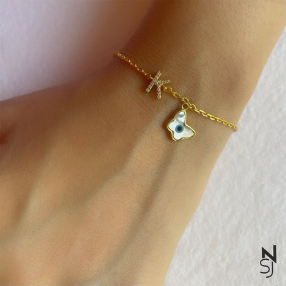 Studded Initial Evil Eye Bracelet | Personalised 925 Silver Jewellery for Kids | Niashine