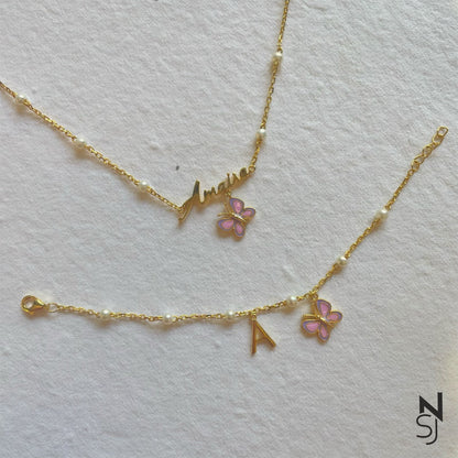 Butterfly Name Neckchain & Bracelet Set | Personalised 925 Silver Jewellery for Kids | Niashine