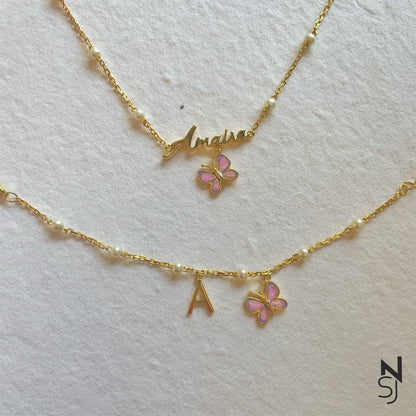 Butterfly Name Neckchain & Bracelet Set | Personalised 925 Silver Jewellery for Kids | Niashine