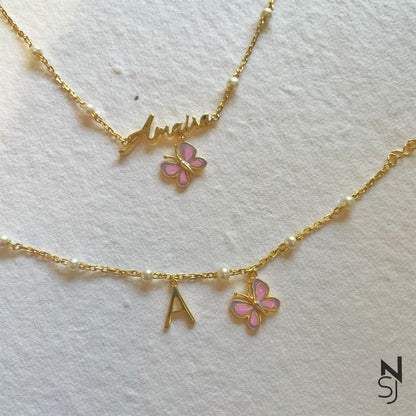 Butterfly Name Neckchain & Bracelet Set | Personalised 925 Silver Jewellery for Kids | Niashine