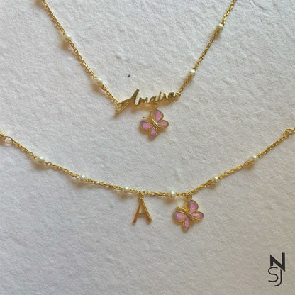 Butterfly Name Neckchain & Bracelet Set | Personalised 925 Silver Jewellery for Kids | Niashine