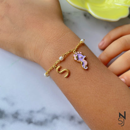Sea Horse Initial Bracelet | Personalised 925 Silver Jewellery for Kids | Niashine
