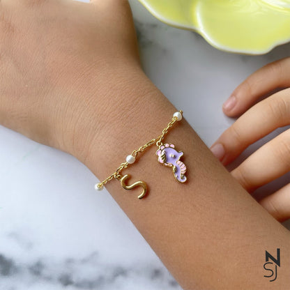 Sea Horse Initial Bracelet | Personalised 925 Silver Jewellery for Kids | Niashine