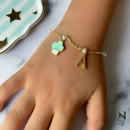 Cupcake & Custom Initial Bracelet | Personalised 925 Silver Jewellery for Kids | Niashine