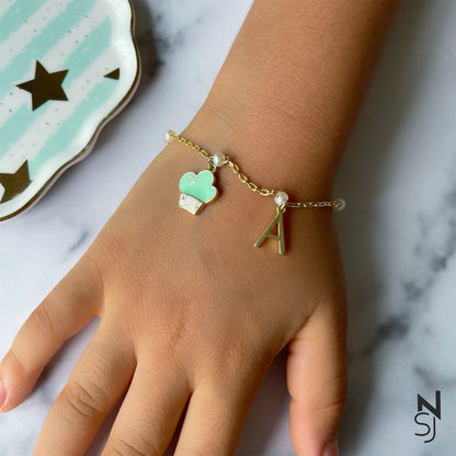 Cupcake & Custom Initial Bracelet | Personalised 925 Silver Jewellery for Kids | Niashine