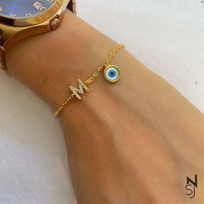 Custom Initial Evil Eye Bracelet | Personalised 925 Silver Jewellery for Kids | Niashine