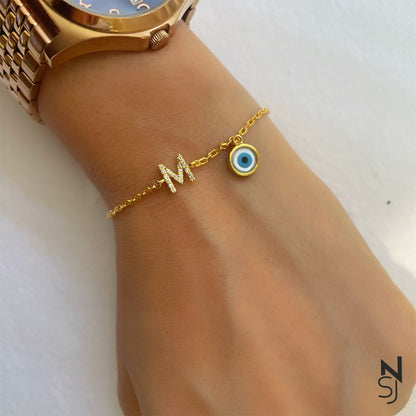 Custom Initial Evil Eye Bracelet | Personalised 925 Silver Jewellery for Kids | Niashine