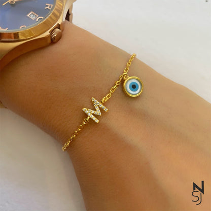 Custom Initial Evil Eye Bracelet | Personalised 925 Silver Jewellery for Kids | Niashine