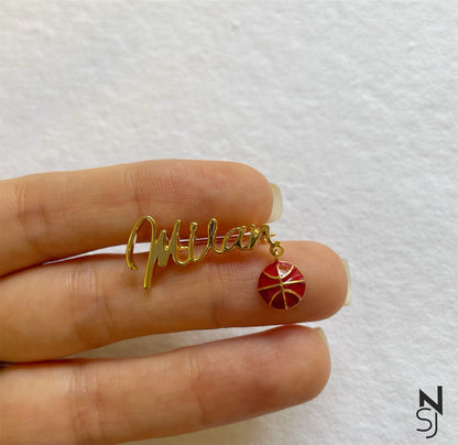 Custom Name Basketball Collar Pin | Personalised 925 Silver Jewellery for Kids | Niashine