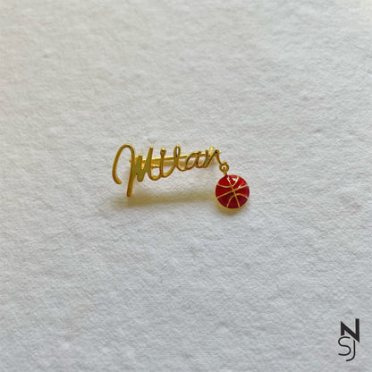 Custom Name Basketball Collar Pin | Personalised 925 Silver Jewellery for Kids | Niashine