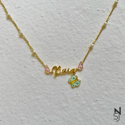 Name Neckchain & Charm Bracelet Set in Gold-Plated Silver | Personalised 925 Silver Jewellery for Kids | Niashine