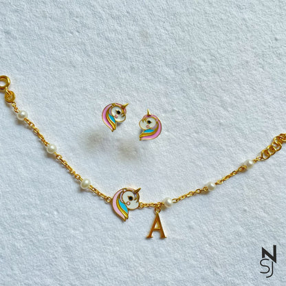 Unicorn Initial Neckchain & Studs Set