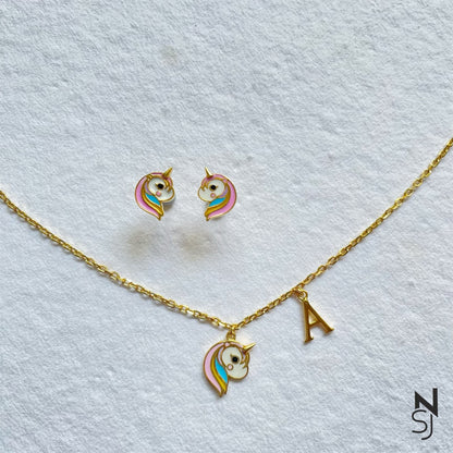 Unicorn Initial Neckchain & Studs Set
