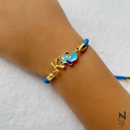 Aeroplane Initial Bracelet | Personalised 925 Silver Jewellery for Kids | Niashine