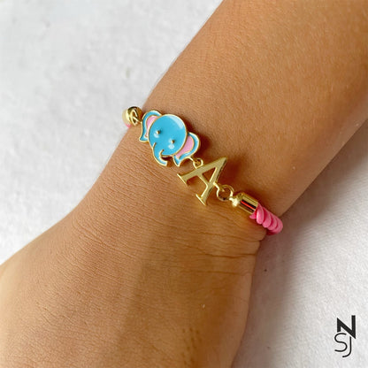 Small Elephant Initial Bracelet | Personalised 925 Silver Jewellery for Kids | Niashine