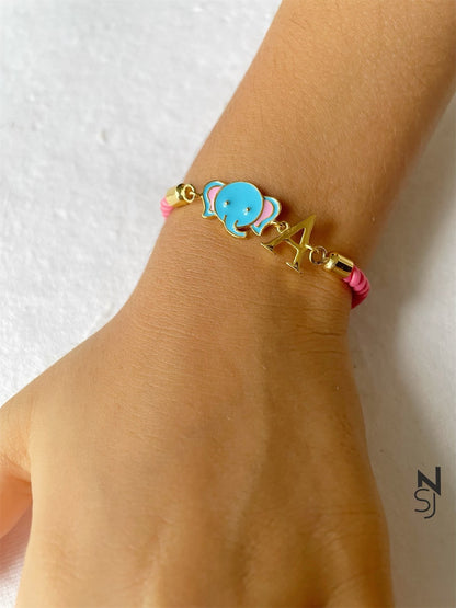 Small Elephant Initial Bracelet | Personalised 925 Silver Jewellery for Kids | Niashine