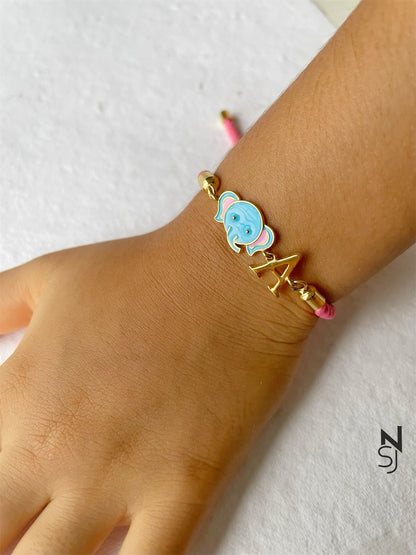 Small Elephant Initial Bracelet | Personalised 925 Silver Jewellery for Kids | Niashine