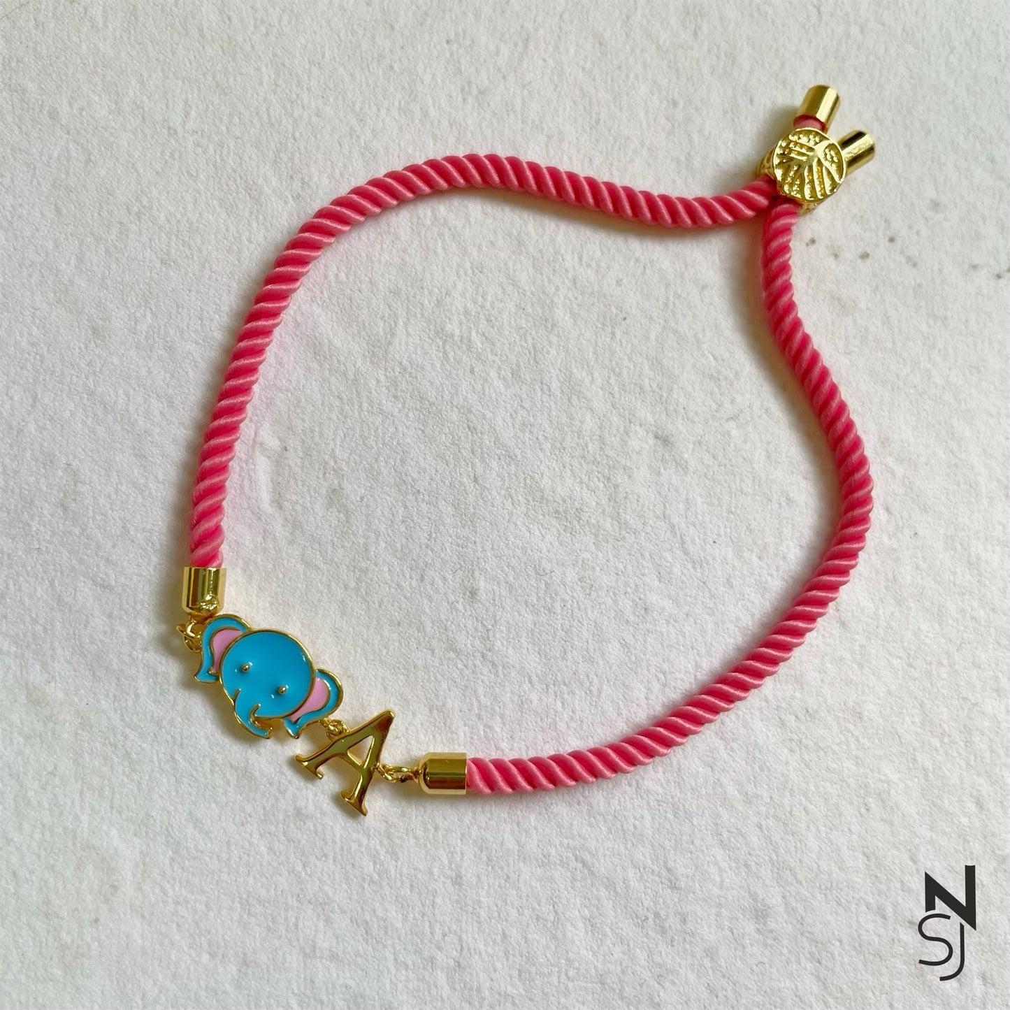 Small Elephant Initial Bracelet