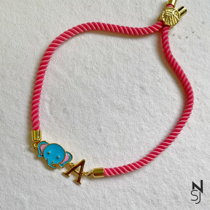 Small Elephant Initial Bracelet | Personalised 925 Silver Jewellery for Kids | Niashine