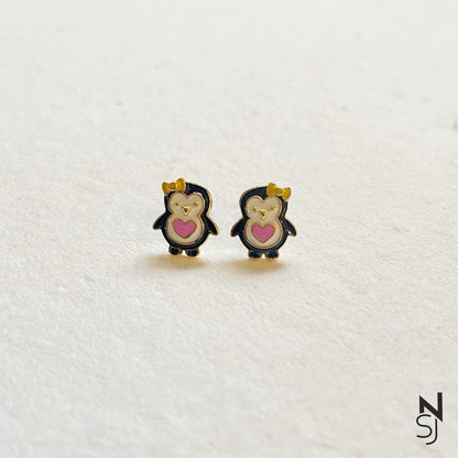 Penguin Love Studs | Personalised 925 Silver Jewellery for Kids | Niashine