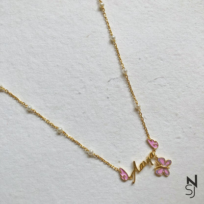 Custom Name Angel Wing Neckchain with a Butterfly Hanging | Personalised 925 Silver Jewellery for Kids | Niashine