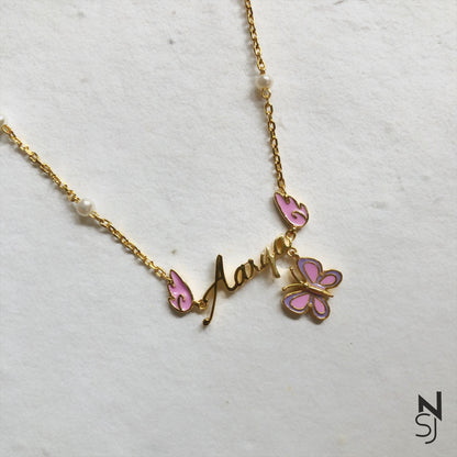 Custom Name Angel Wing Neckchain with a Butterfly Hanging | Personalised 925 Silver Jewellery for Kids | Niashine