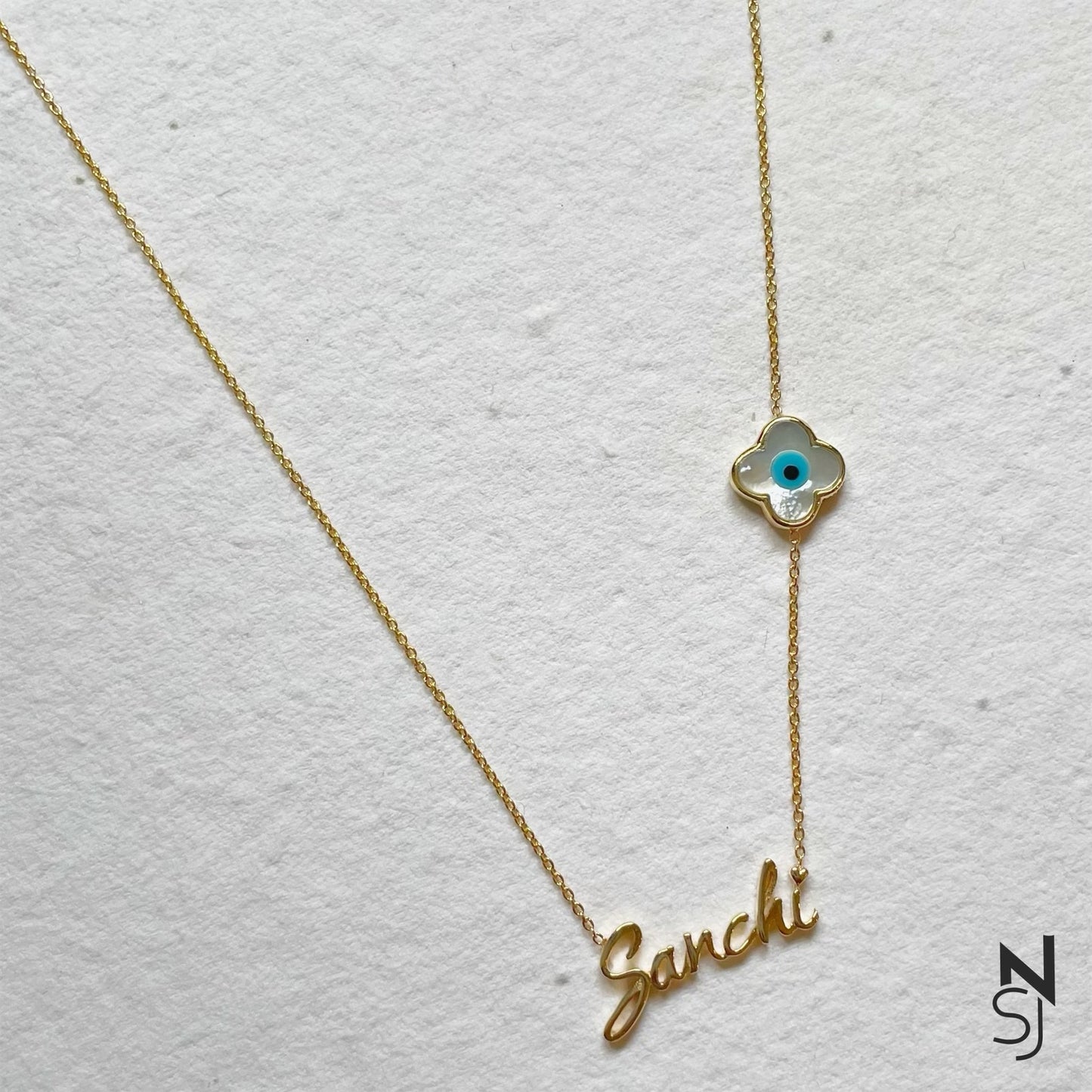 Custom Name Clover Evil Eye Neckchain