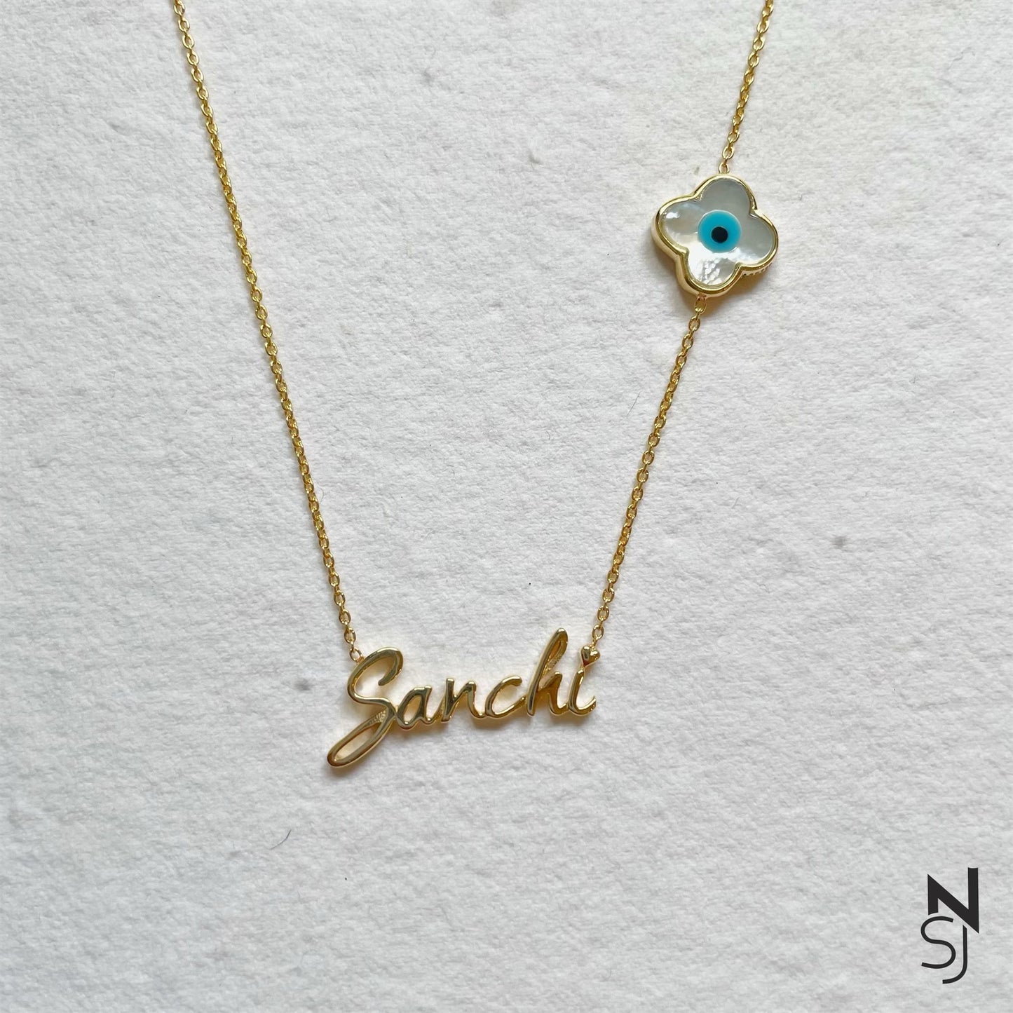 Custom Name Clover Evil Eye Neckchain