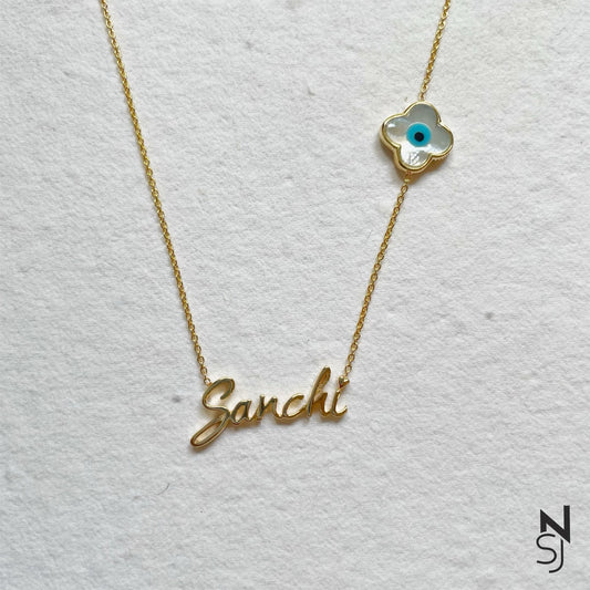 Custom Name Clover Evil Eye Neckchain