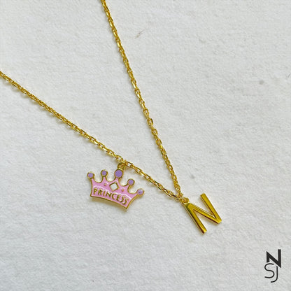 Custom Initial Tiara Neckchain | Personalised 925 Silver Jewellery for Kids | Niashine