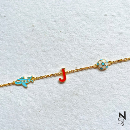 Custom Initial Charm Bracelet | Personalised 925 Silver Jewellery for Kids | Niashine