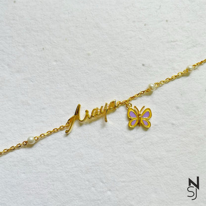 Custom Name Butterfly Hanging Bracelet | Personalised 925 Silver Jewellery for Kids | Niashine