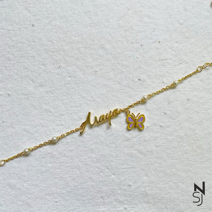 Custom Name Butterfly Hanging Bracelet | Personalised 925 Silver Jewellery for Kids | Niashine